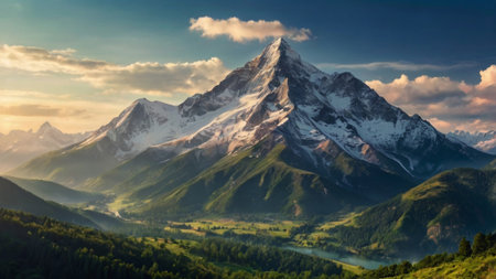 Panoramic view of Mount Kazbek in Caucasus mountainsの写真素材