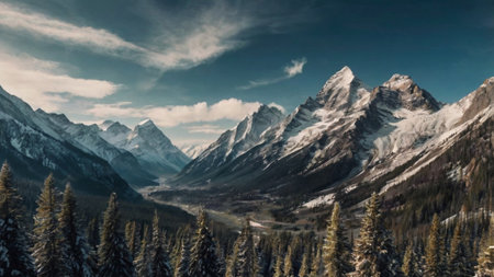 Panoramic view of the snow-capped peaksの写真素材