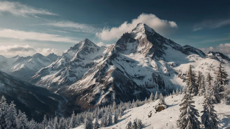panoramic view of the snowy mountains in the Alps, Switzerlandの写真素材