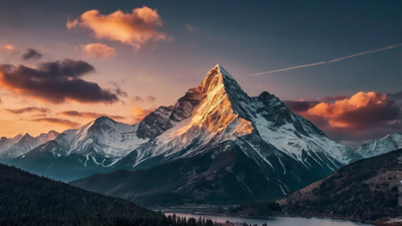 Matterhorn and Zermatt lake at sunrise, Switzerland.の写真素材