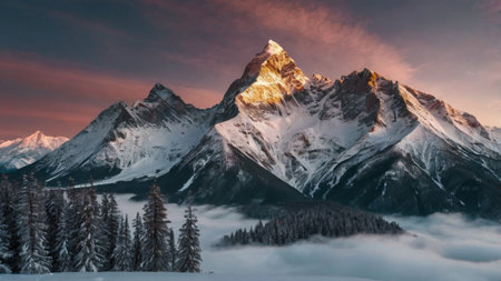 Matterhorn peak at sunrise, Zermatt, Switzerland.