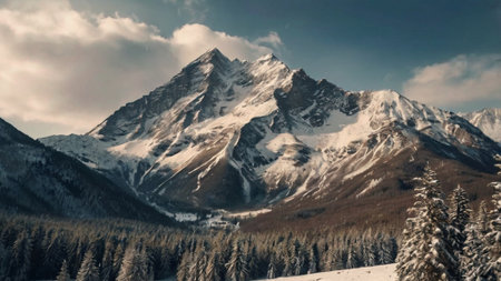 Panoramic view of snow covered mountains.