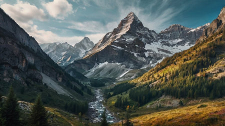 Panoramic view of the Matterhorn peak in Zermatt, Switzerlandの写真素材