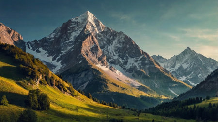 Panoramic view of snow-capped mountains in the Swiss Alpsの写真素材