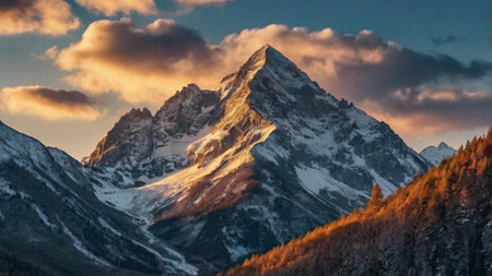 Sunset in the mountains. View of the Monte Rosa massif.の写真素材