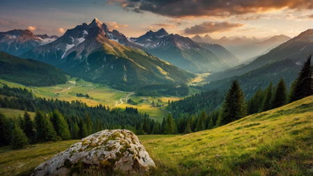 panoramic view of the Dolomites mountains at sunrise, Italyの写真素材