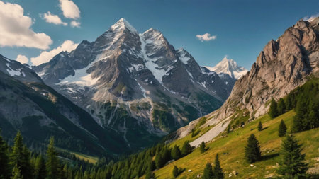 Panoramic view of the mountains in the Alps, Switzerland.の写真素材