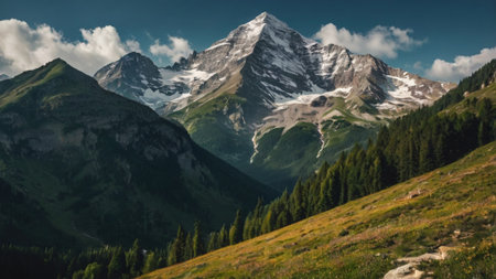 Panoramic view of the mountains in the Alps, Switzerland.