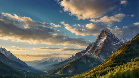 Mountain landscape at sunset. Italy, Europeの写真素材