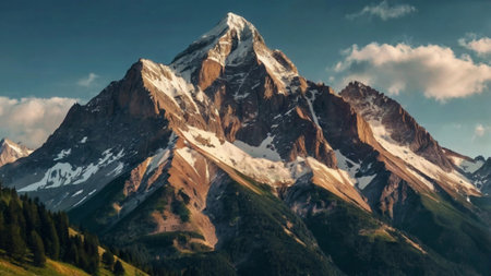 Beautiful mountain landscape with snow-capped peaks in the Alpsの写真素材