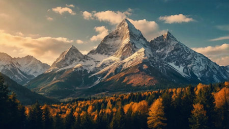 Matterhorn peak at sunrise in autumn, Zermatt, Switzerlandの写真素材