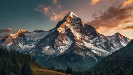Panoramic view of Mount Matterhorn in Zermatt, Switzerlandの写真素材