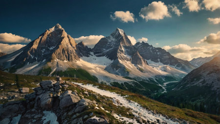 Panoramic view of a mountain peak in the Alpsの写真素材