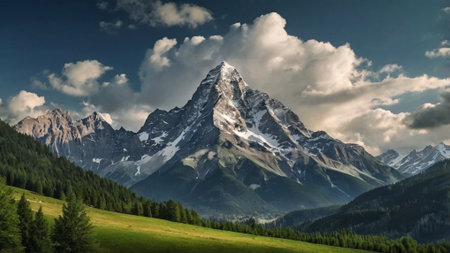 Panoramic view of snow-capped mountain peaks in the Alps