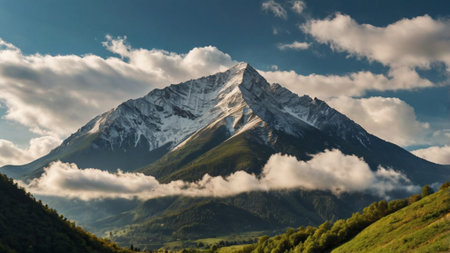 Mountain peak in the clouds. Caucasus, Dombay.の写真素材