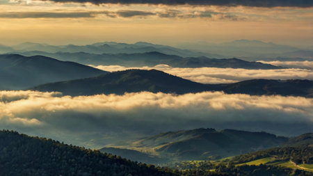 Beautiful sunrise in the Carpathian mountains. Ukraine, Europe.の写真素材