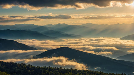 Sunrise in the Carpathian mountains. Ukraine, Europe.の写真素材