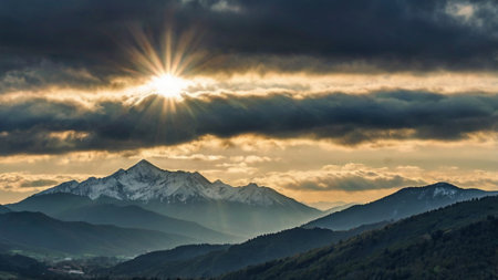 Sunset over the mountains in Carpathian, Ukraine. Panoramaの写真素材
