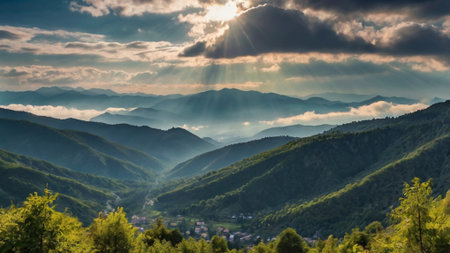 Mountain landscape in the morning light. Ukraine, Carpathiansの写真素材