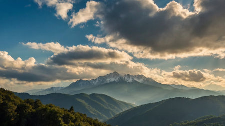 Beautiful view of the Caucasus mountains at sunset. Georgia, region Dombay.の写真素材