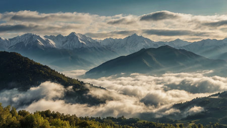 Mountains in the clouds. Caucasus, Dombay, Russiaの写真素材