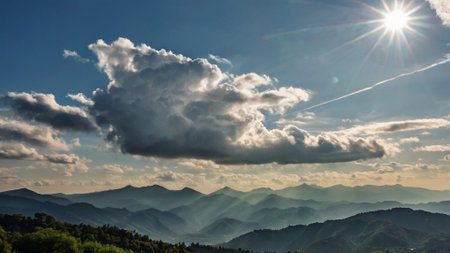 Sunset in the mountains. Landscape with mountains and clouds.の写真素材