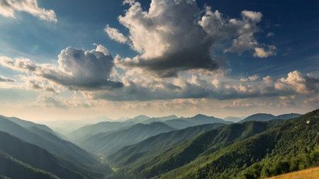 Mountain landscape with clouds in the sky. Ukraine, Carpathiansの写真素材