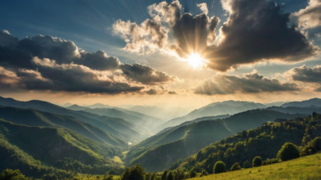 Sunset in the Carpathian mountains. Beautiful summer landscape.の写真素材