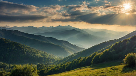 Beautiful mountain landscape in the morning. Carpathian, Ukraine, Europe.の写真素材