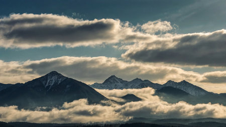 Mountains and clouds at sunset in Bavaria, Germany, Europeの写真素材