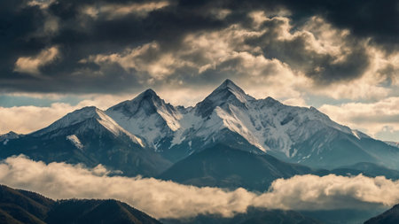 Mountains in the clouds. Caucasus Mountains, Georgia, region Gudauri.の写真素材