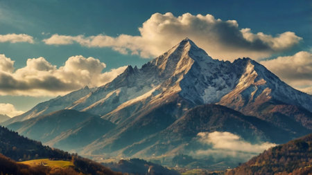 Panoramic view of the mountains in the clouds. Switzerland.の写真素材