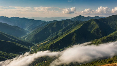 Beautiful landscape of mountains and clouds in the morning at Yunnan, Chinaの写真素材