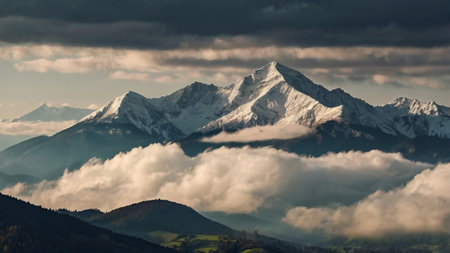 Mountain range in the clouds.