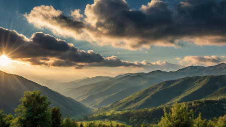 Sunset in the mountains. Beautiful summer landscape in the mountains.の写真素材