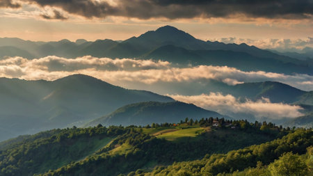 Beautiful mountain landscape in the morning. Carpathians, Ukraineの写真素材