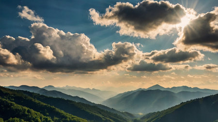 Panoramic view of the mountain range in the Ukrainian Carpathians