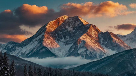 Sunset in the mountains. Caucasus, Dombai, Russiaの写真素材