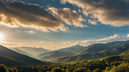 Panoramic view of the mountains at sunset. Carpathian, Ukraineの写真素材