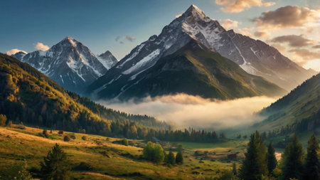 Beautiful panorama of the mountains in the morning.