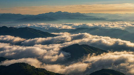 Mountain with clouds at sunrise, Doi Inthanon National Park, Chiang Mai, Thailand