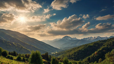 Mountain landscape. Panoramic view of the Caucasus Mountains.