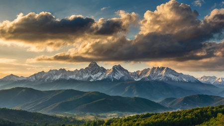 Panoramic view of the mountains at sunset. Caucasus, Russiaの写真素材