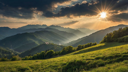 Sunset in the Carpathian mountains. Ukraine, Europe.の写真素材