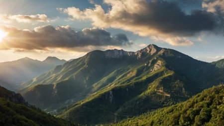 Mountain landscape. Panoramic view of the Caucasus mountains.の写真素材