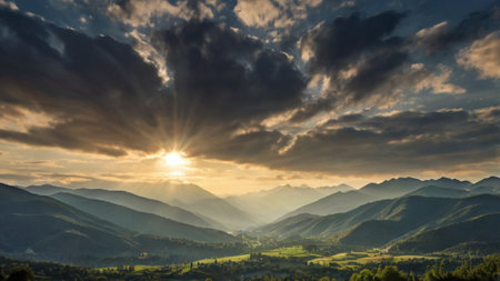 Beautiful sunset over the mountains in Carpathian, Ukraine.の写真素材