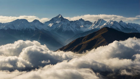 Mountains and clouds in Annapurna region, Nepalの写真素材