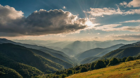 Sunset in the mountains. Summer landscape in the Carpathians.