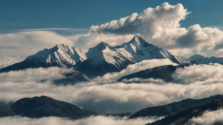Mountains in clouds. Caucasus, Dombaj, Karachay-Cherkessiaの写真素材