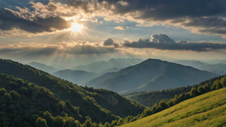 Beautiful sunset in the mountains landscape. Carpathian, Ukraineの写真素材